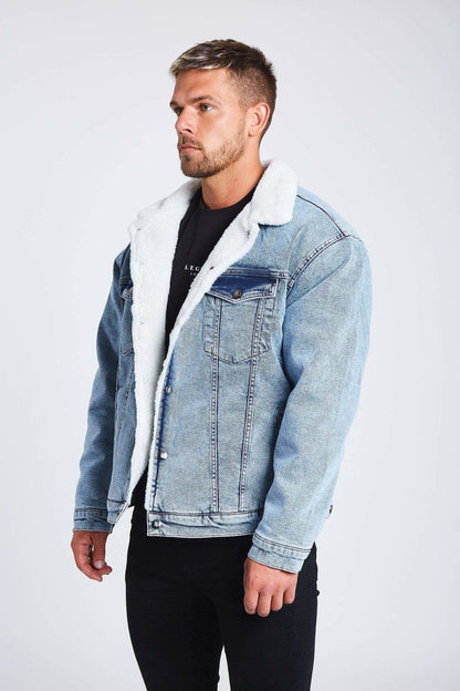 Legend London Jackets Acid Washed Denim Jacket - Faux Fur Lined