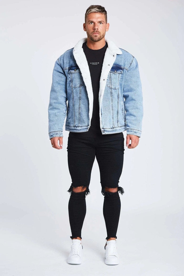 Faux fur denim jacket with hood outlet