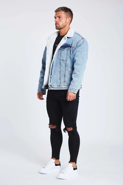 ACID WASHED DENIM JACKET - FAUX FUR LINED – Legend London