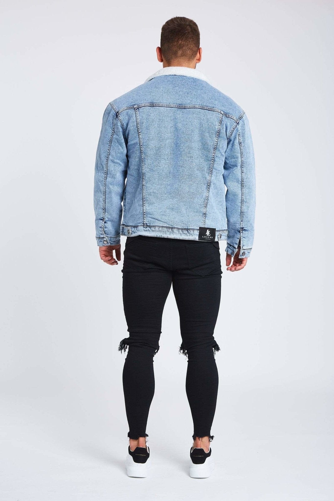 Legend London Jackets Acid Washed Denim Jacket - Faux Fur Lined