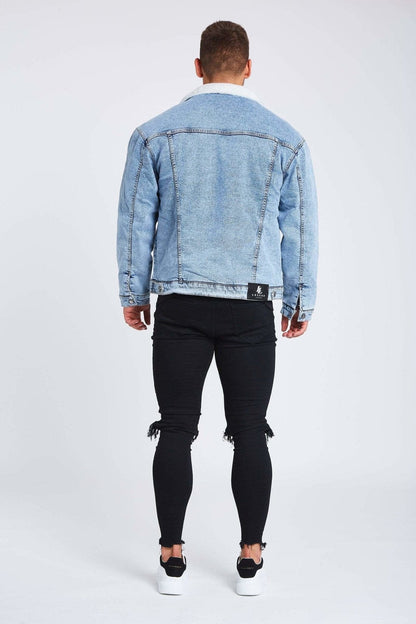 Legend London Jackets Acid Washed Denim Jacket - Faux Fur Lined