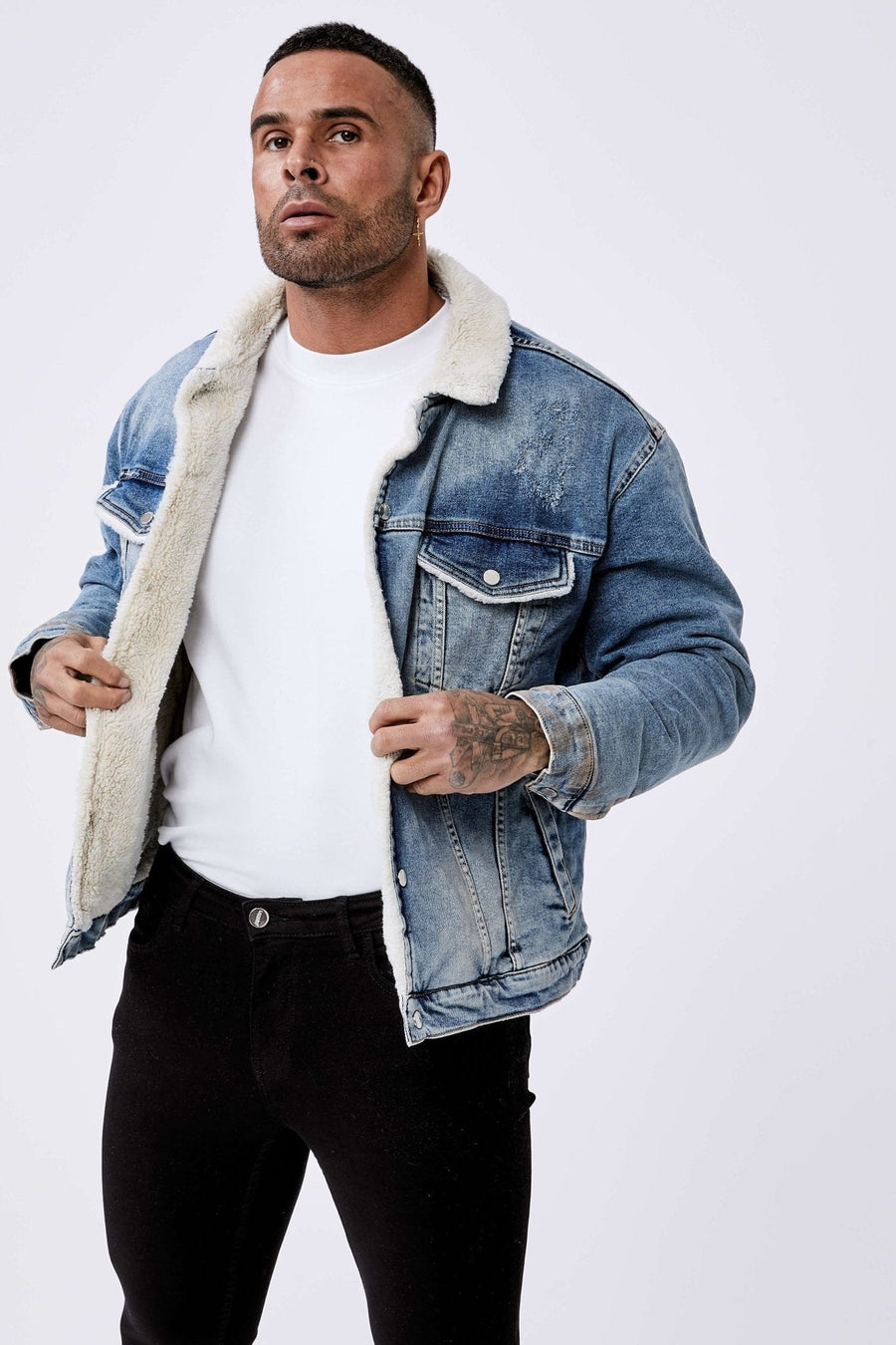 Legend London Jackets Light Indigo Denim Jacket - Faux Fur Lined