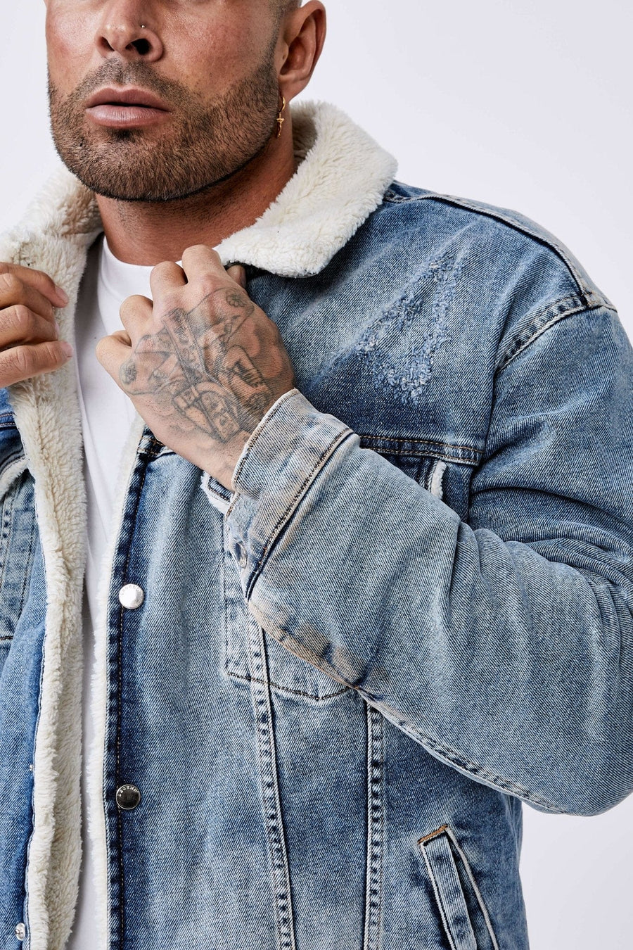 Legend London Jackets Light Indigo Denim Jacket - Faux Fur Lined
