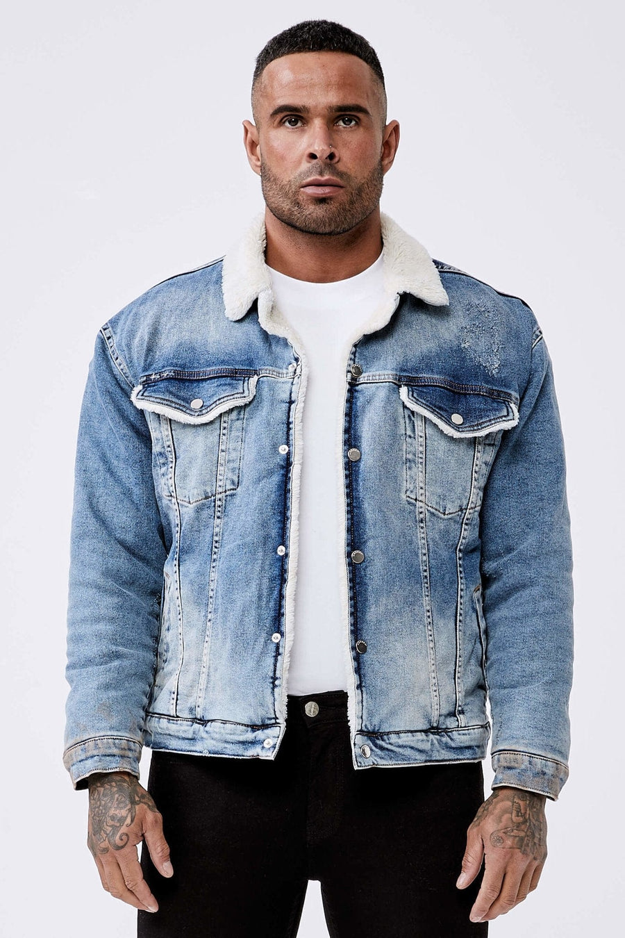 Legend London Jackets Light Indigo Denim Jacket - Faux Fur Lined