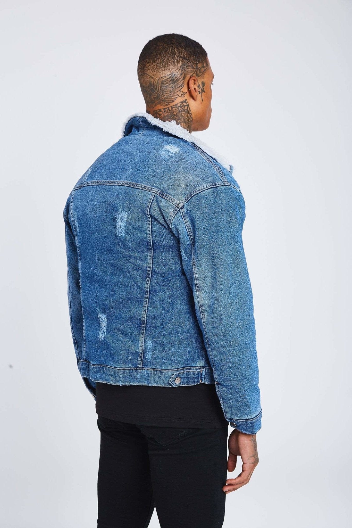 Legend London Jackets Mid Blue Wash Denim Jacket - Faux Fur Lined