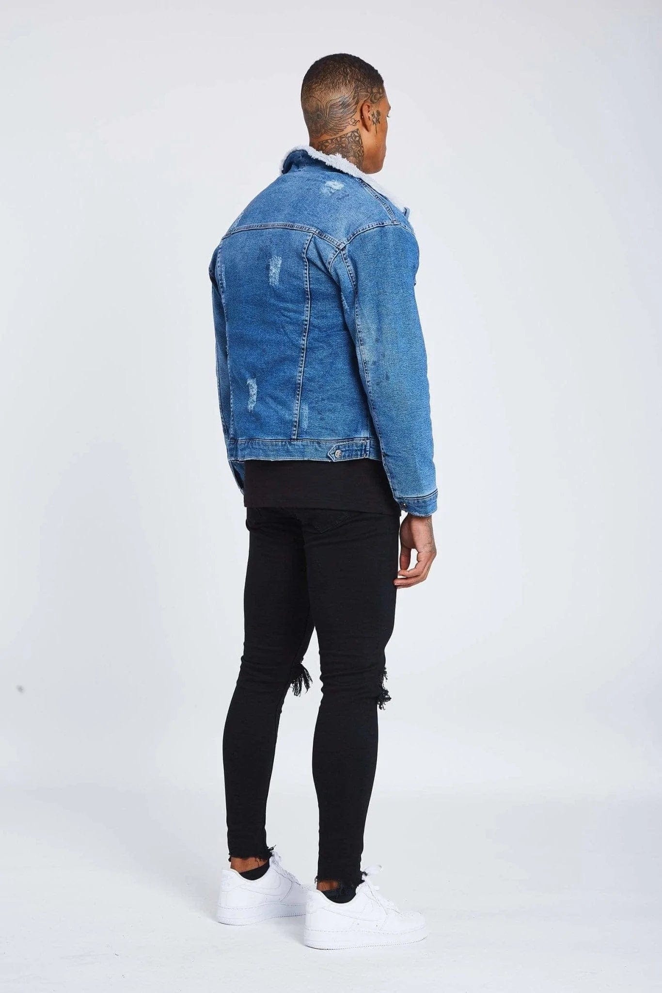 Legend London Jackets Mid Blue Wash Denim Jacket - Faux Fur Lined