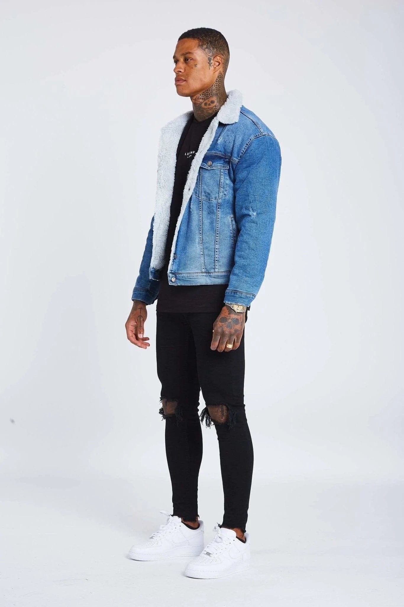 Legend London Jackets Mid Blue Wash Denim Jacket - Faux Fur Lined