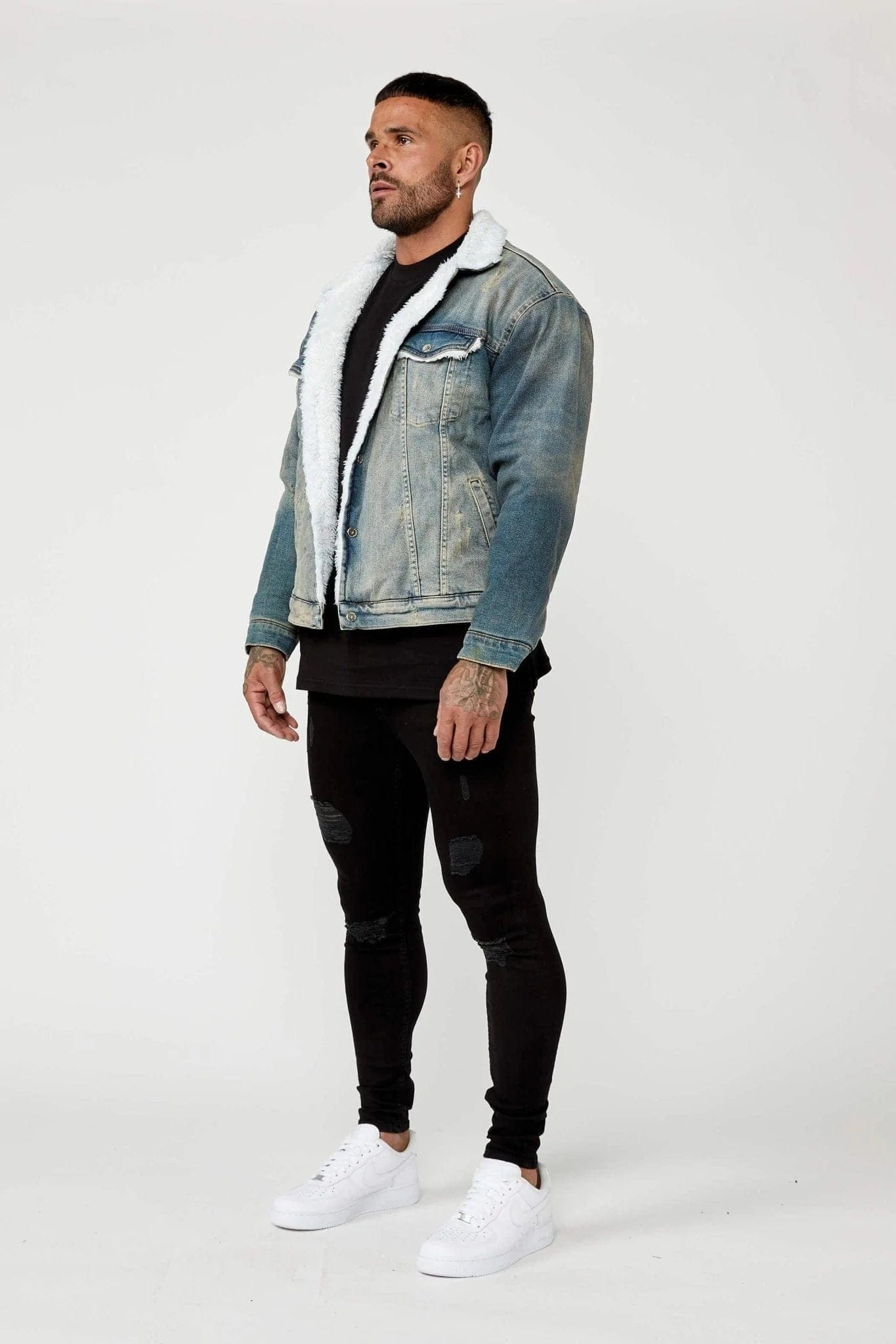 Furred top denim jacket