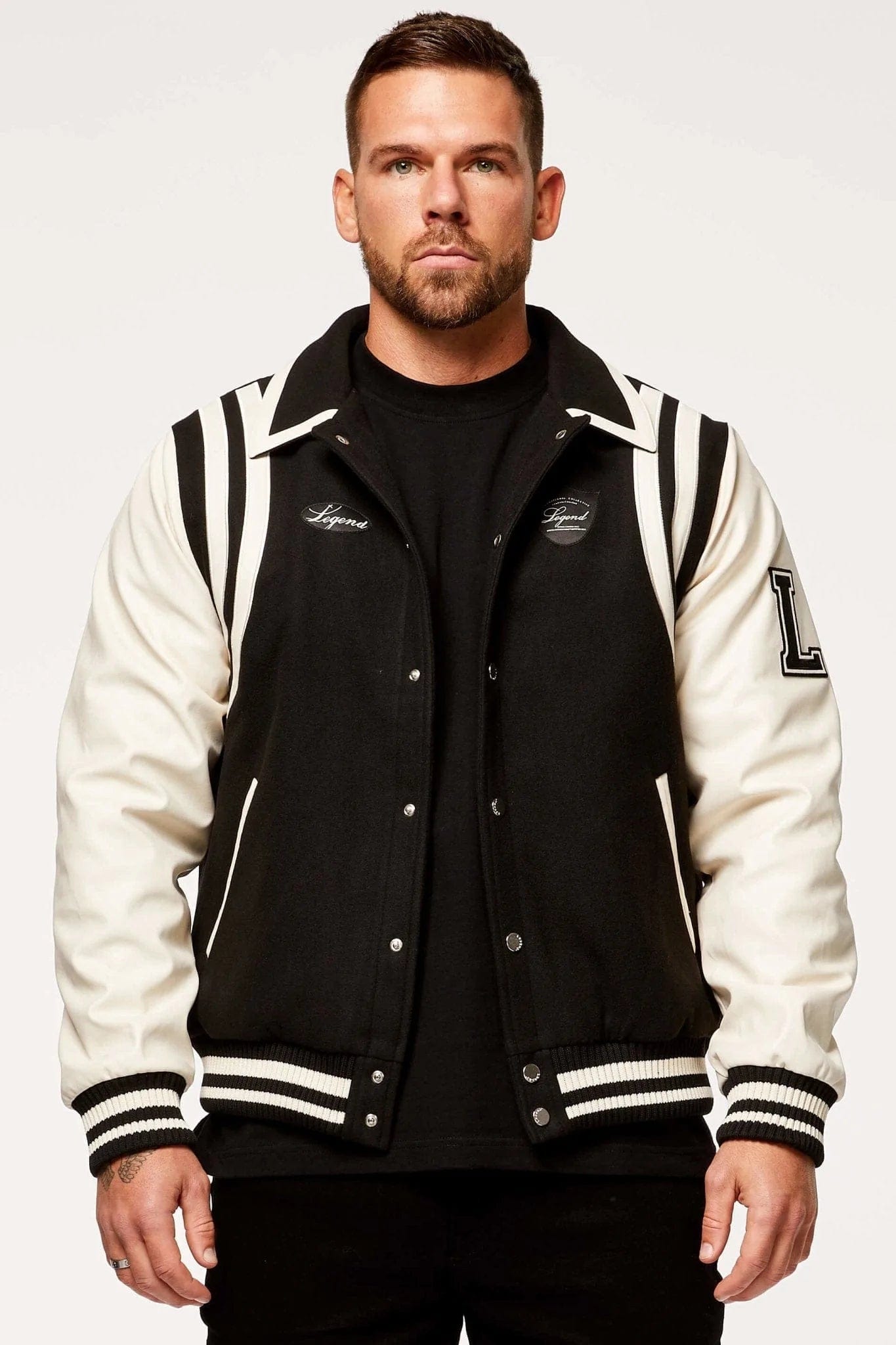 Legend London Jackets VARSITY JACKET - BLACK AND CREAM