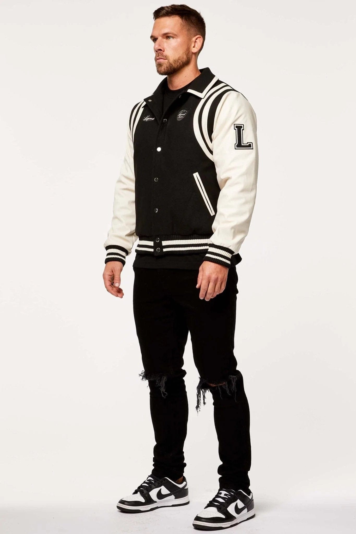 Legend London Jackets VARSITY JACKET - BLACK AND CREAM