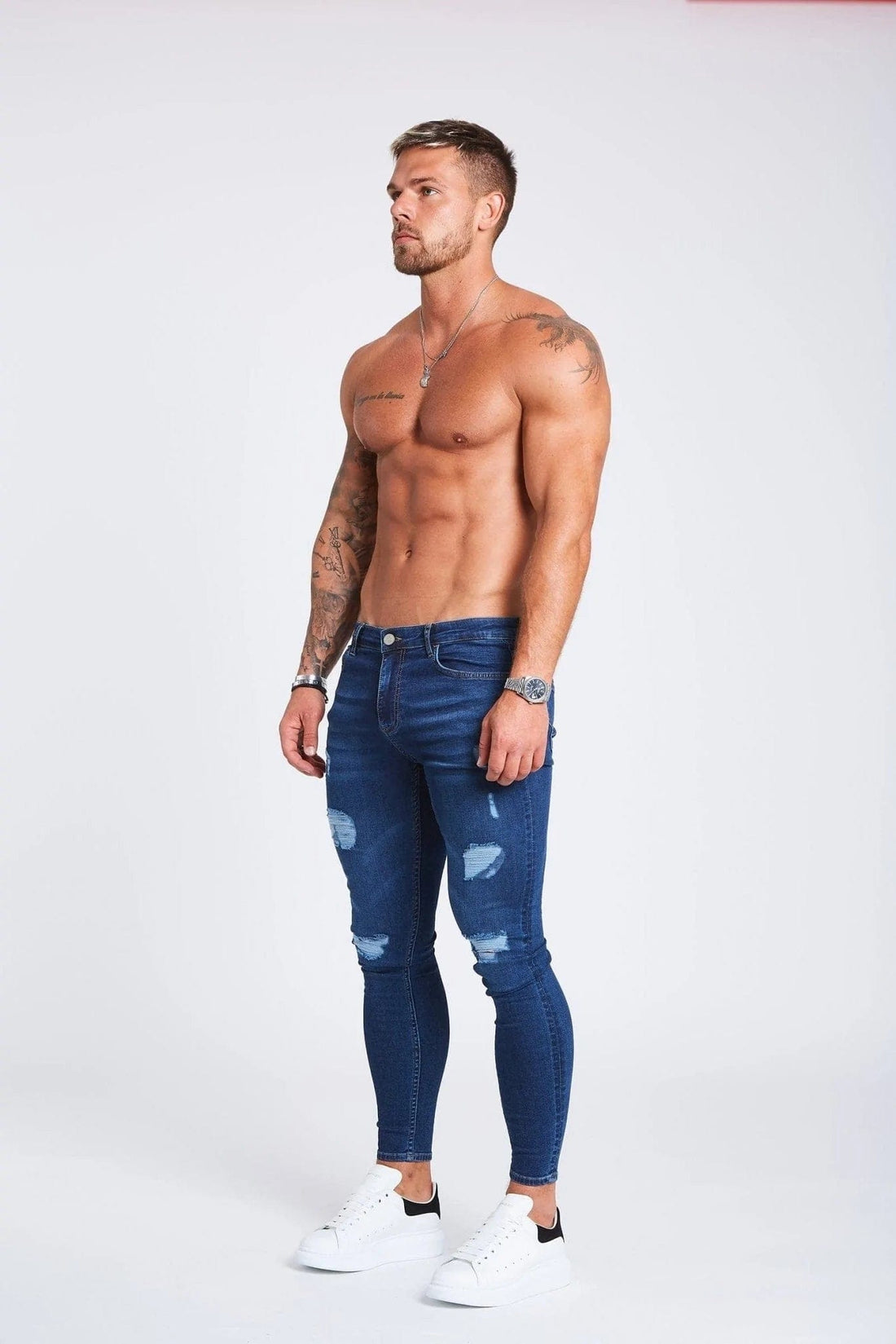 Legend London Jeans Dark Blue Jeans - Ripped & Repaired