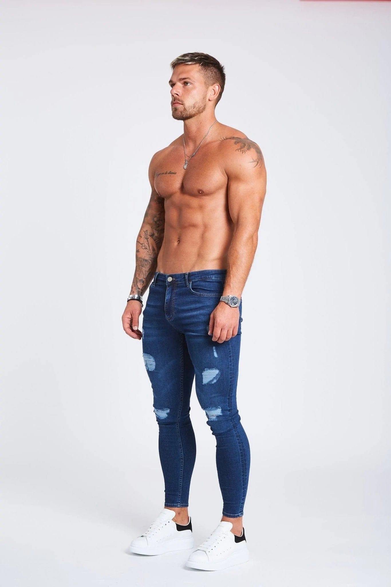 DARK BLUE JEANS - RIPPED AND REPAIRED – Legend London