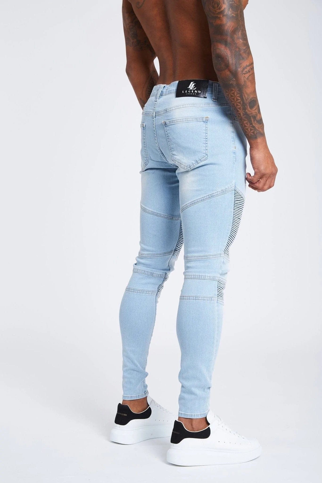 Legend London Jeans Light Blue Biker Jeans - Non Ripped