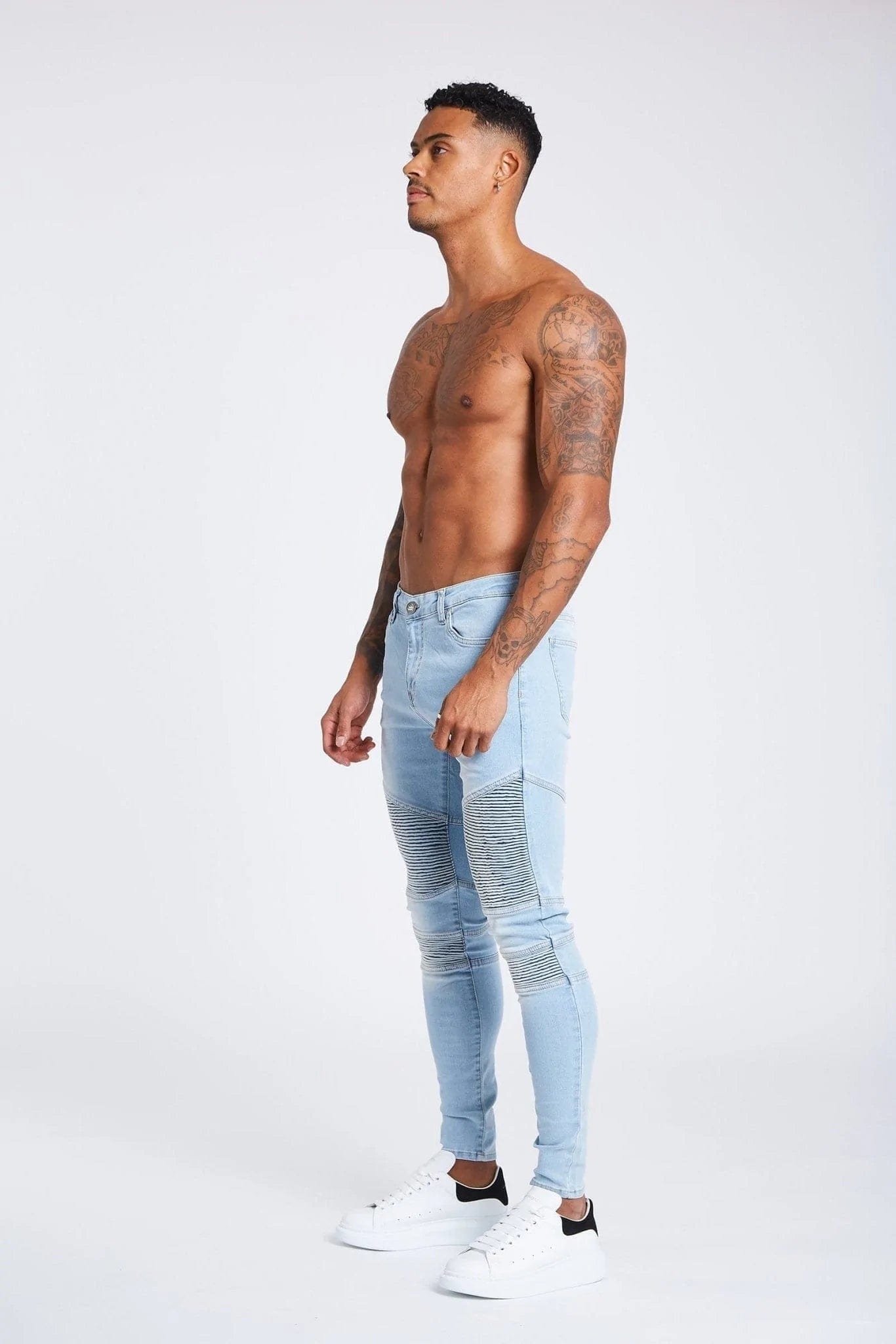 Legend London Jeans Light Blue Biker Jeans - Non Ripped