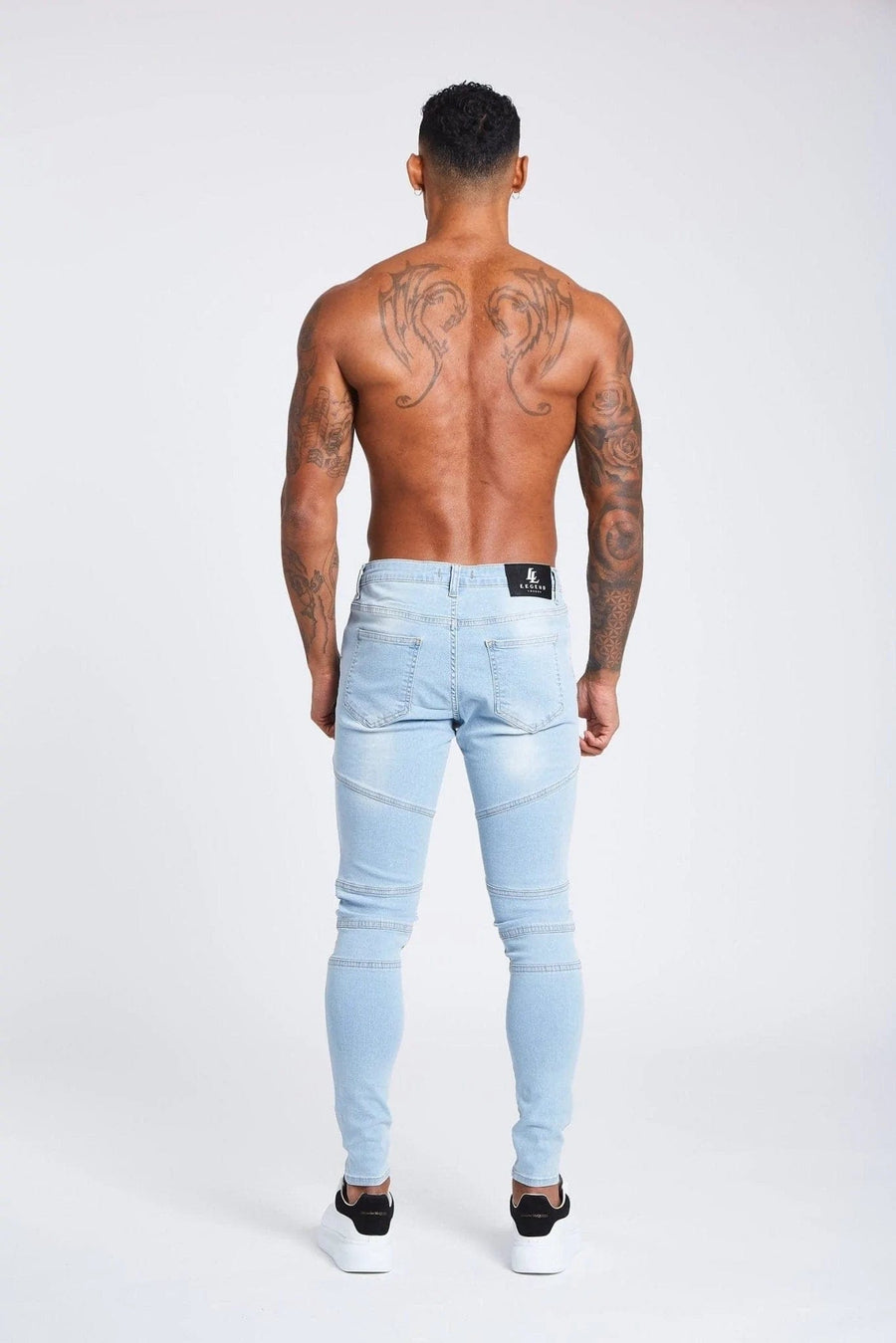 Legend London Jeans Light Blue Biker Jeans - Non Ripped