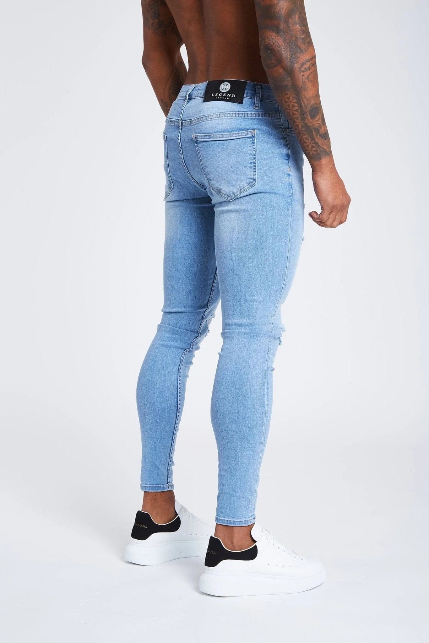 LIGHT BLUE JEANS - RIPPED AND REPAIRED – Legend London