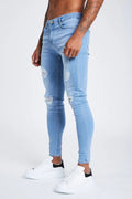 Legend London Jeans in Hellblau – zerrissene und reparierte Jeans