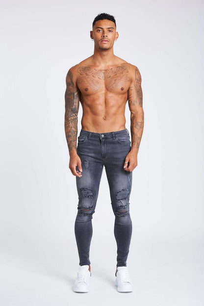 LIGHT GREY JEANS - RIPPED & REPAIRED – Legend London