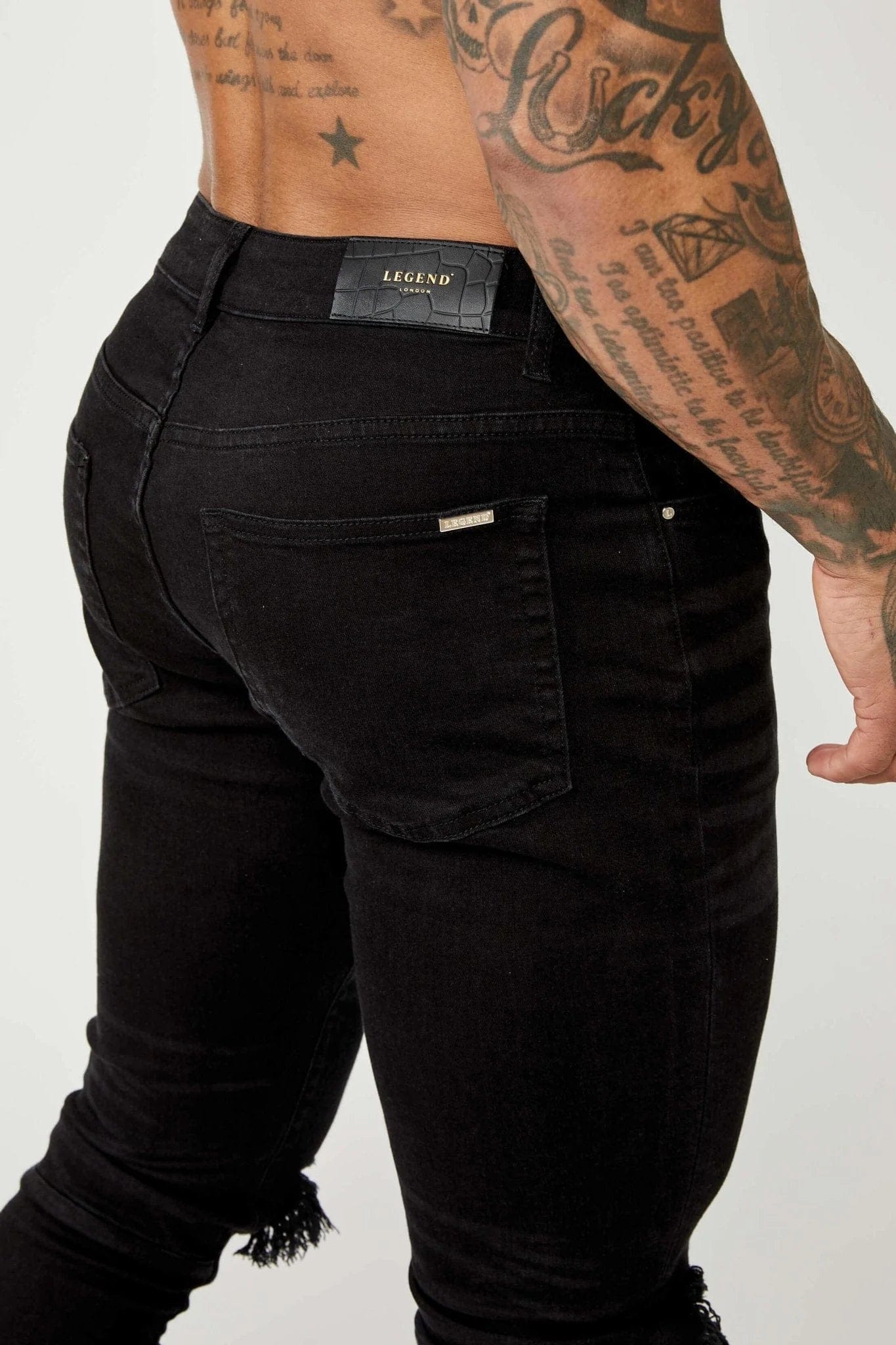 Legend London Jeans PREMIUM SKINNY FIT JEANS - BLACK DESTROYED KNEE