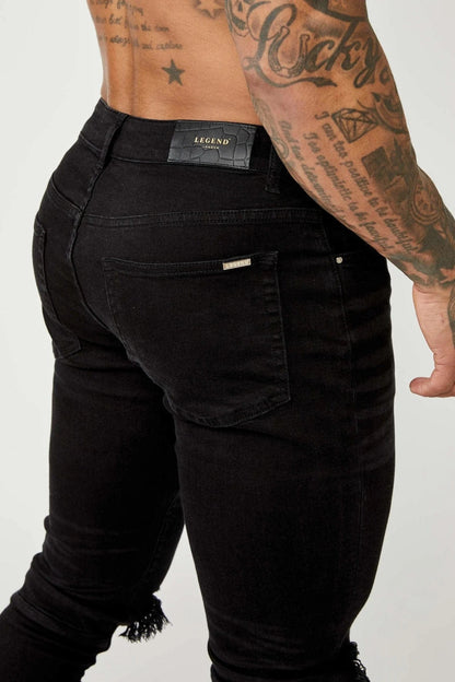 Legend London Jeans PREMIUM SKINNY FIT JEANS - BLACK DESTROYED KNEE
