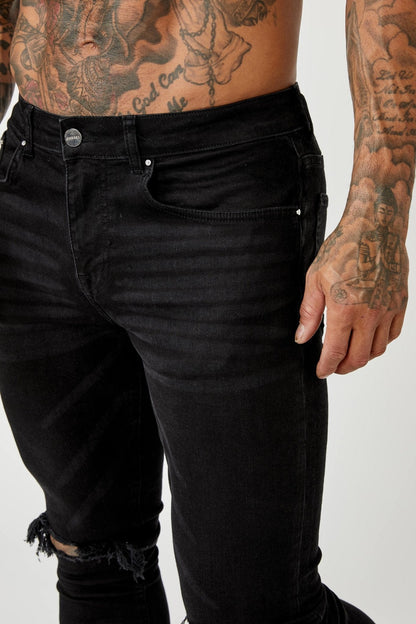 Legend London Jeans PREMIUM SKINNY FIT JEANS - BLACK DESTROYED KNEE