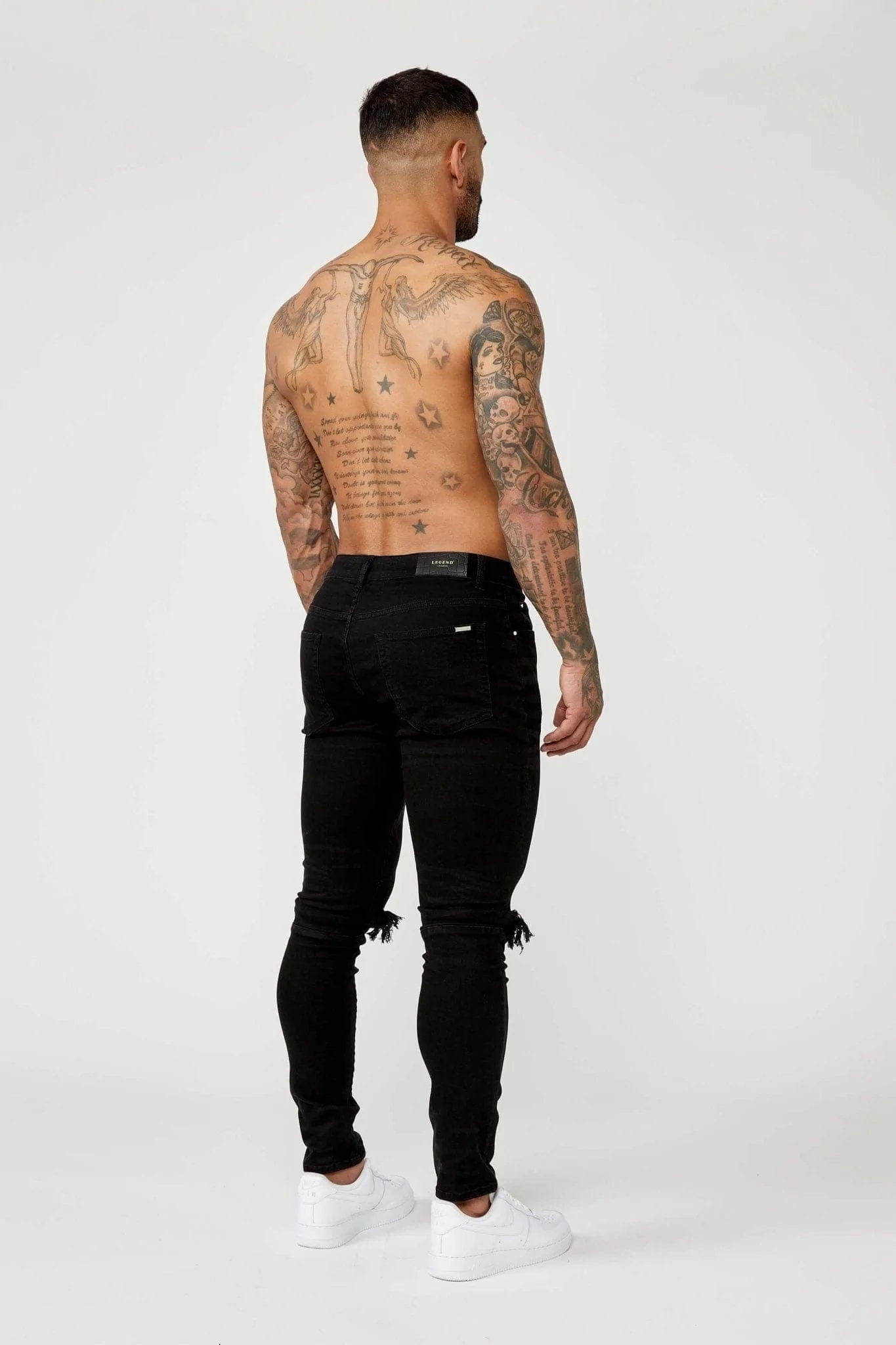Legend London Jeans PREMIUM SKINNY FIT JEANS - BLACK DESTROYED KNEE