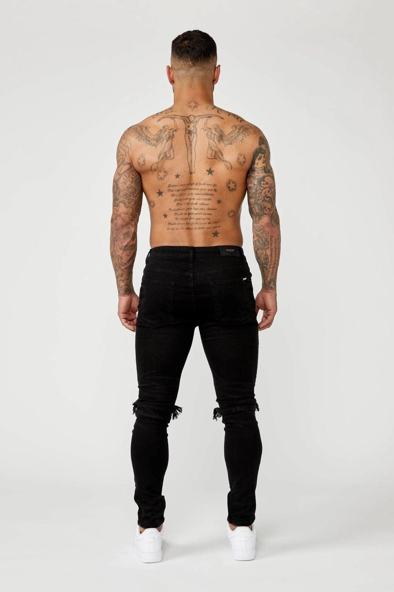 Legend London Jeans PREMIUM SKINNY FIT JEANS - BLACK DESTROYED KNEE