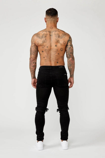 Legend London Jeans PREMIUM SKINNY FIT JEANS - BLACK DESTROYED KNEE