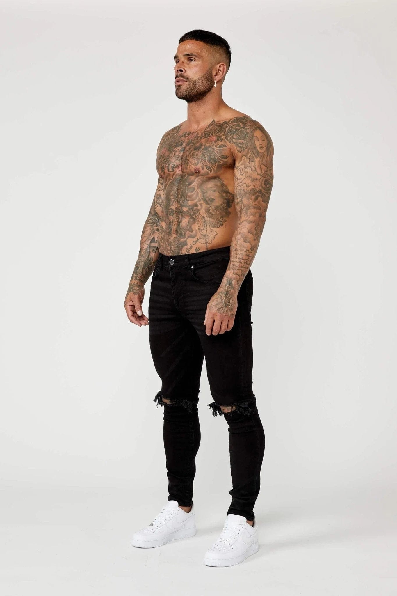 Legend London Jeans PREMIUM SKINNY FIT JEANS - BLACK DESTROYED KNEE