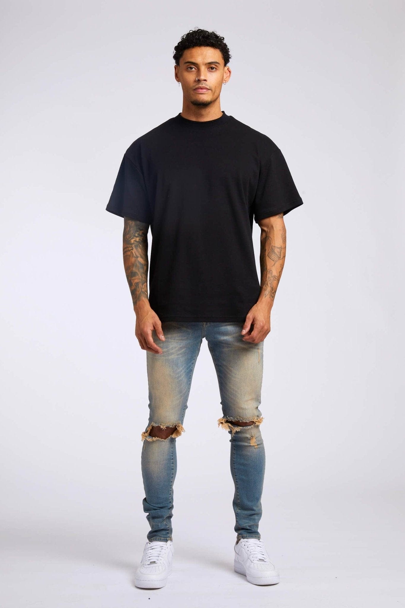 Legend London Jeans PREMIUM SKINNY FIT JEANS - STONE WASH DESTROYED KNEE