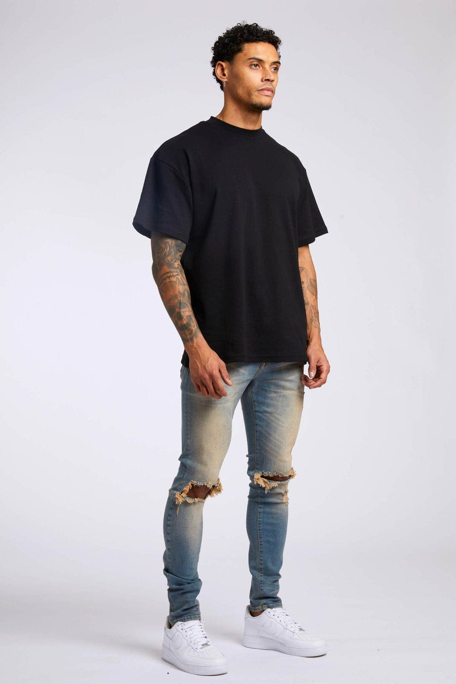Legend London Jeans PREMIUM SKINNY FIT JEANS - STONE WASH DESTROYED KNEE