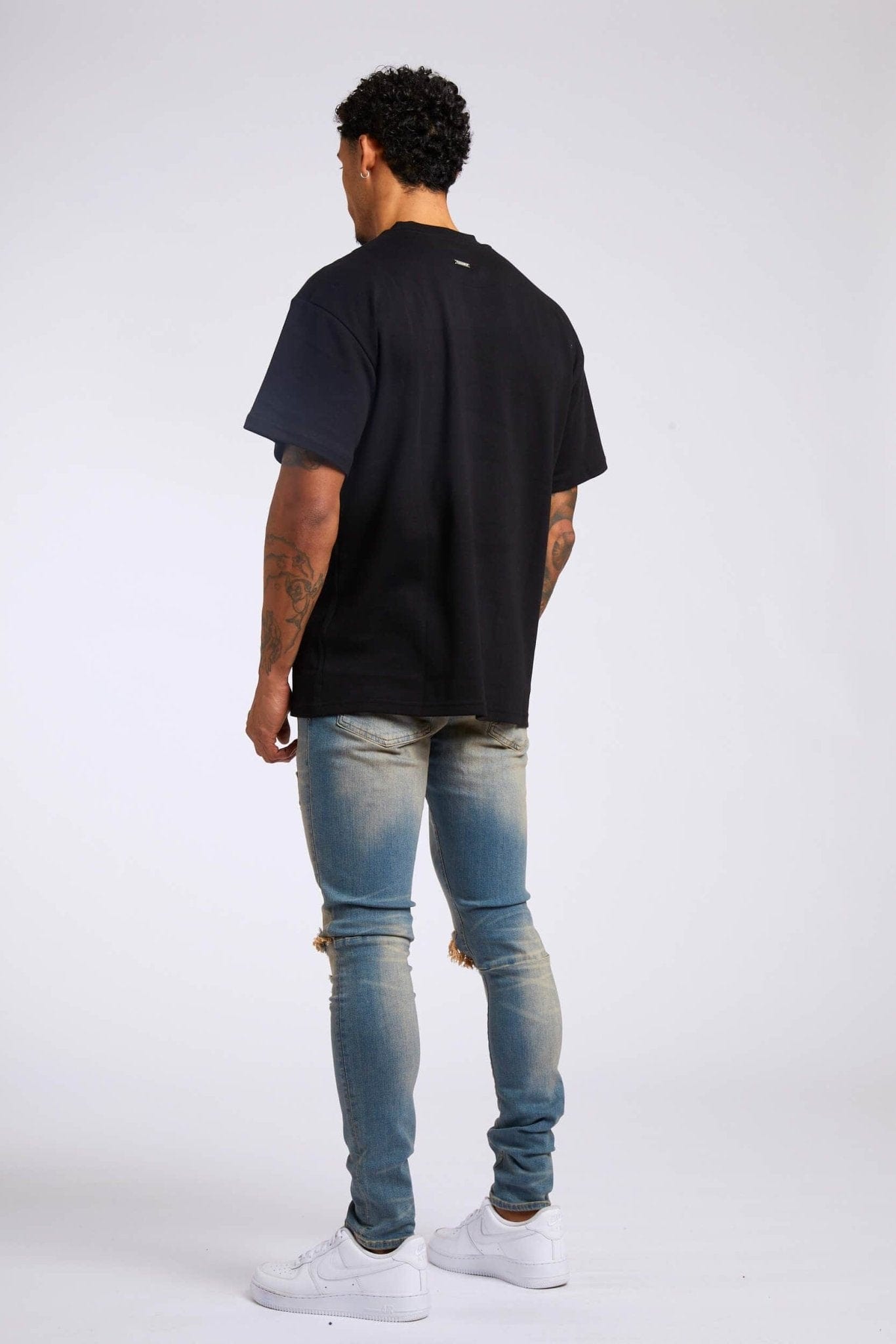 Legend London Jeans PREMIUM SKINNY FIT JEANS - STONE WASH DESTROYED KNEE