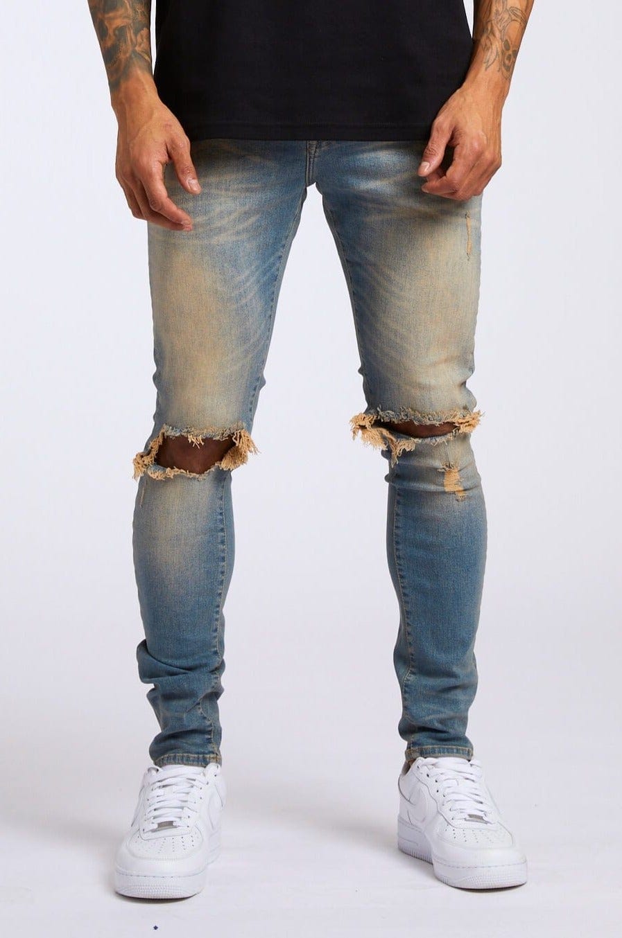 Legend London Jeans PREMIUM SKINNY FIT JEANS - STONE WASH DESTROYED KNEE