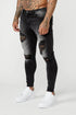 Legend London Jeans PREMIUM SPRAY-ON FIT JEANS - GREY WASHED RIPPED & REPAIRED