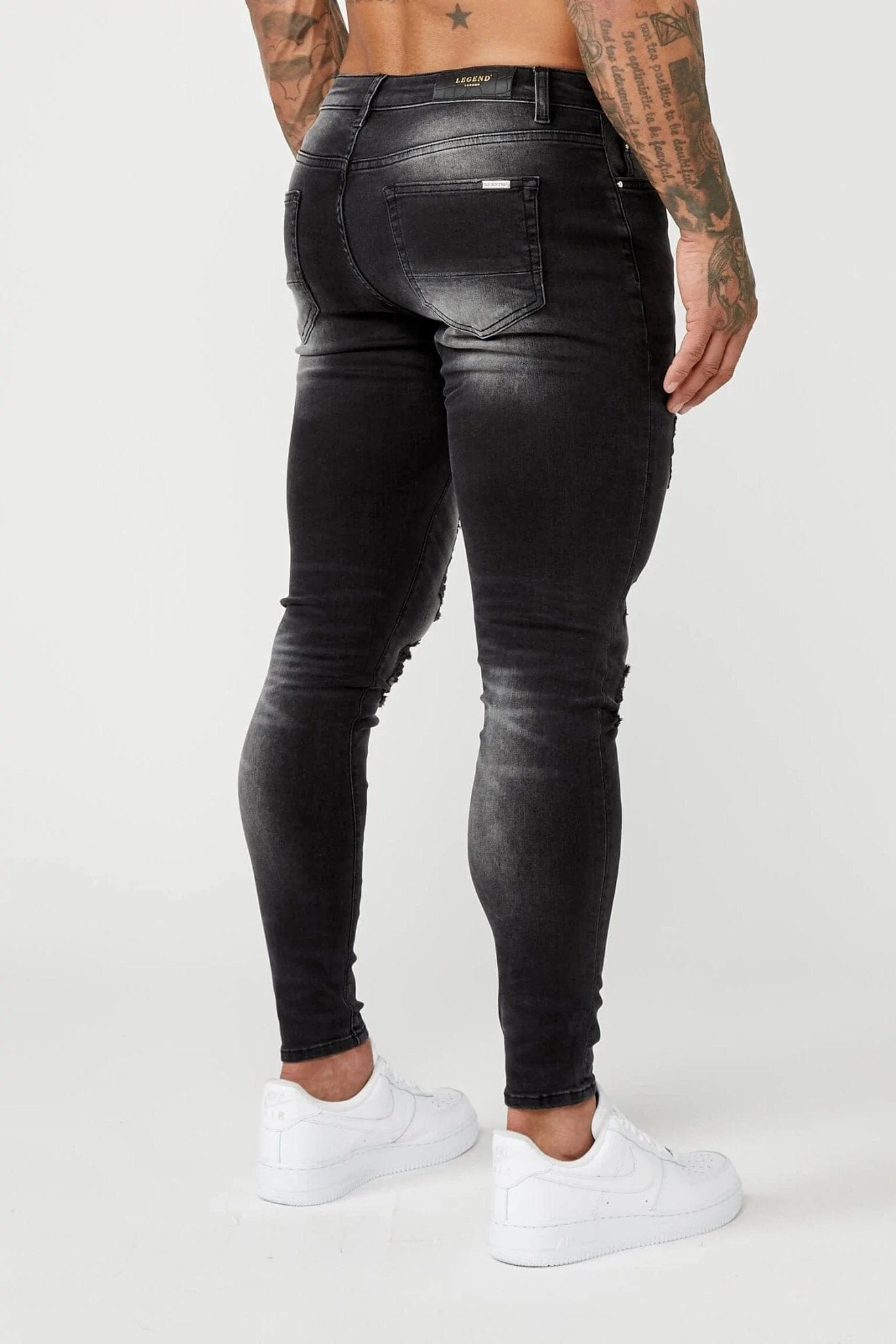 Legend London Jeans PREMIUM SPRAY-ON FIT JEANS - GREY WASHED RIPPED &amp; REPAIRED