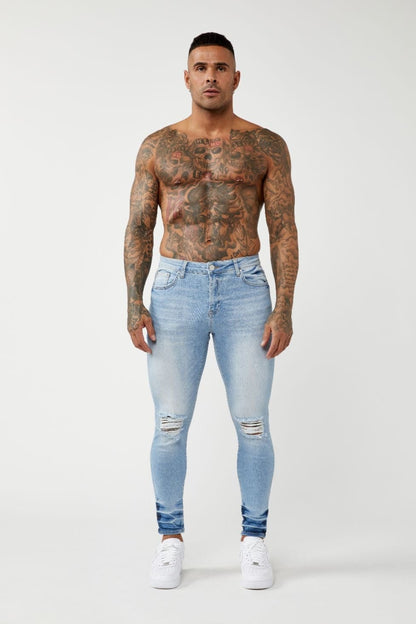 Legend London Jeans PREMIUM SPRAY-ON FIT JEANS - LIGHT BLUE RIPPED KNEE