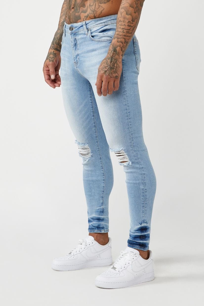 Legend London Jeans PREMIUM SPRAY-ON FIT JEANS - LIGHT BLUE RIPPED KNEE