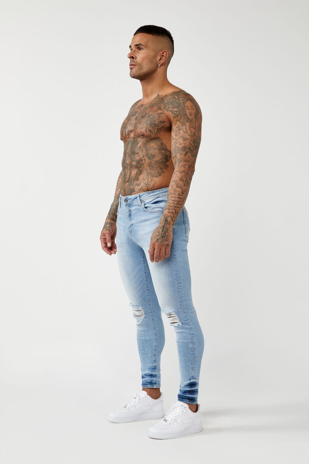 Legend London Jeans PREMIUM SPRAY-ON FIT JEANS - LIGHT BLUE RIPPED KNEE