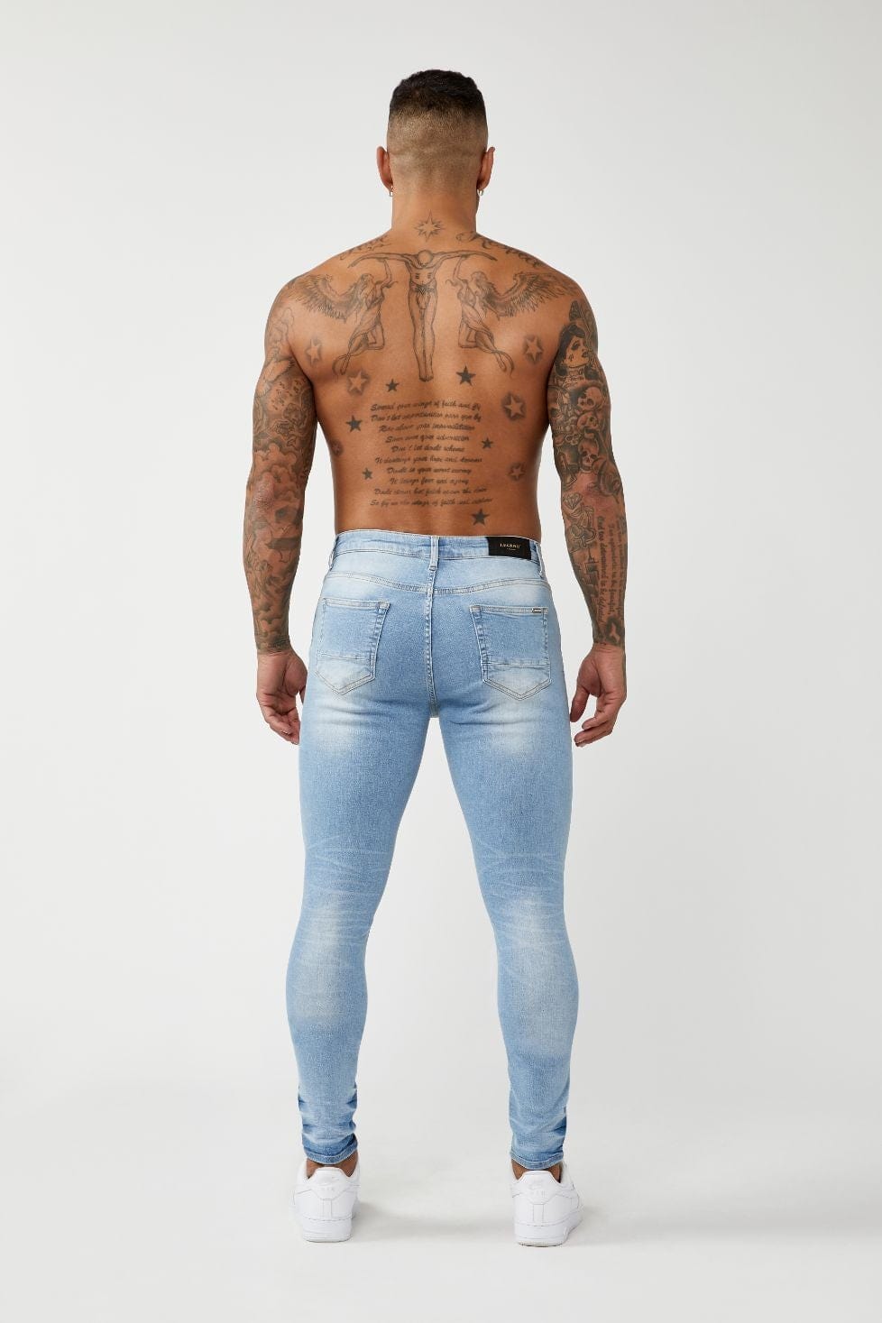 Legend London Jeans PREMIUM SPRAY-ON FIT JEANS - LIGHT BLUE RIPPED KNEE
