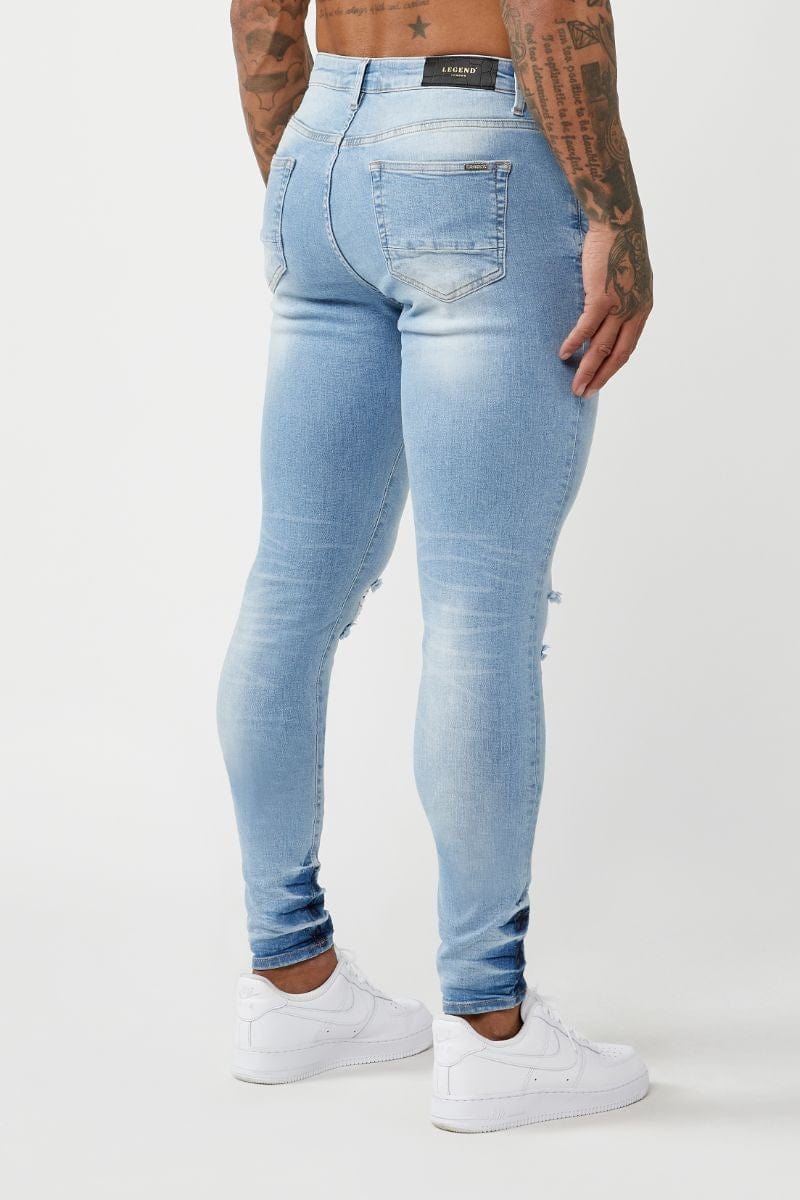 Legend London Jeans PREMIUM SPRAY-ON FIT JEANS - LIGHT BLUE RIPPED KNEE