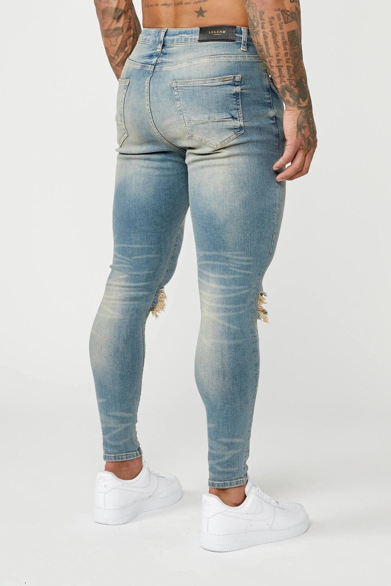 Legend London Jeans PREMIUM SPRAY-ON FIT JEANS - STONE WASH DESTROYED KNEE