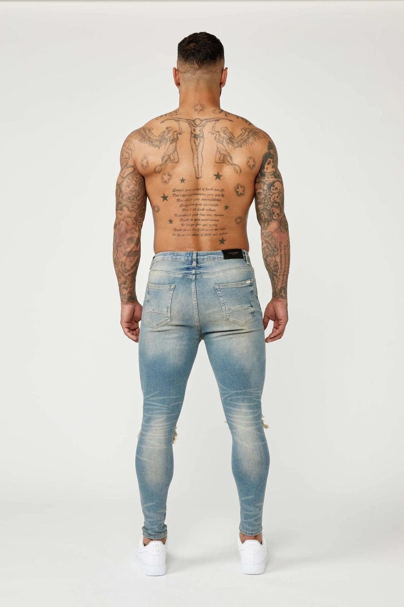 Legend London Jeans PREMIUM SPRAY-ON FIT JEANS - STONE WASH DESTROYED KNEE