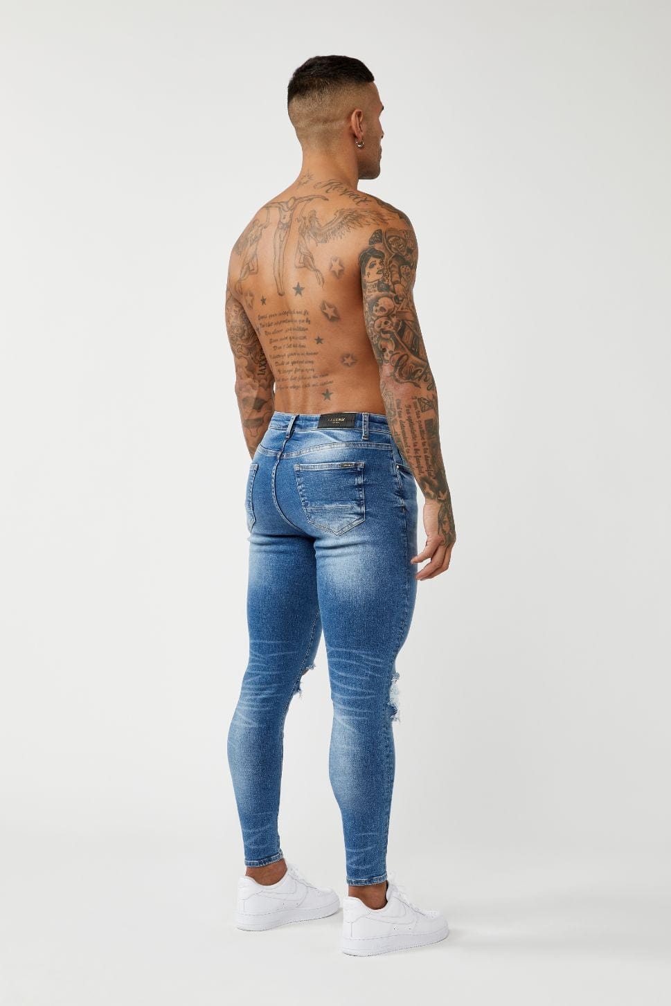 Legend London Jeans PREMIUM SPRAY-ON FIT - MID BLUE WASH DESTROYED KNEE