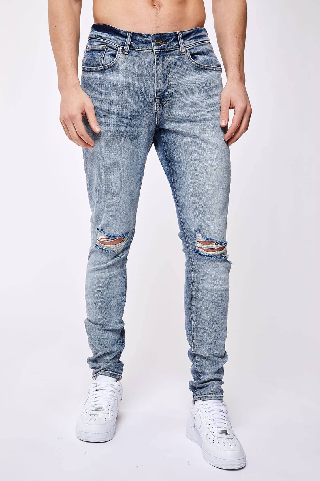Legend London Jeans SKINNY FIT JEANS - LIGHT BLUE OVERDYE DESTROYED KNEE