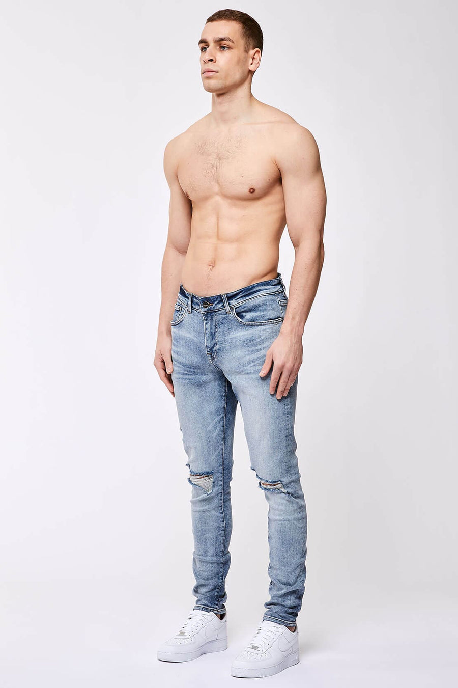 Legend London Jeans SKINNY FIT JEANS - LIGHT BLUE OVERDYE DESTROYED KNEE