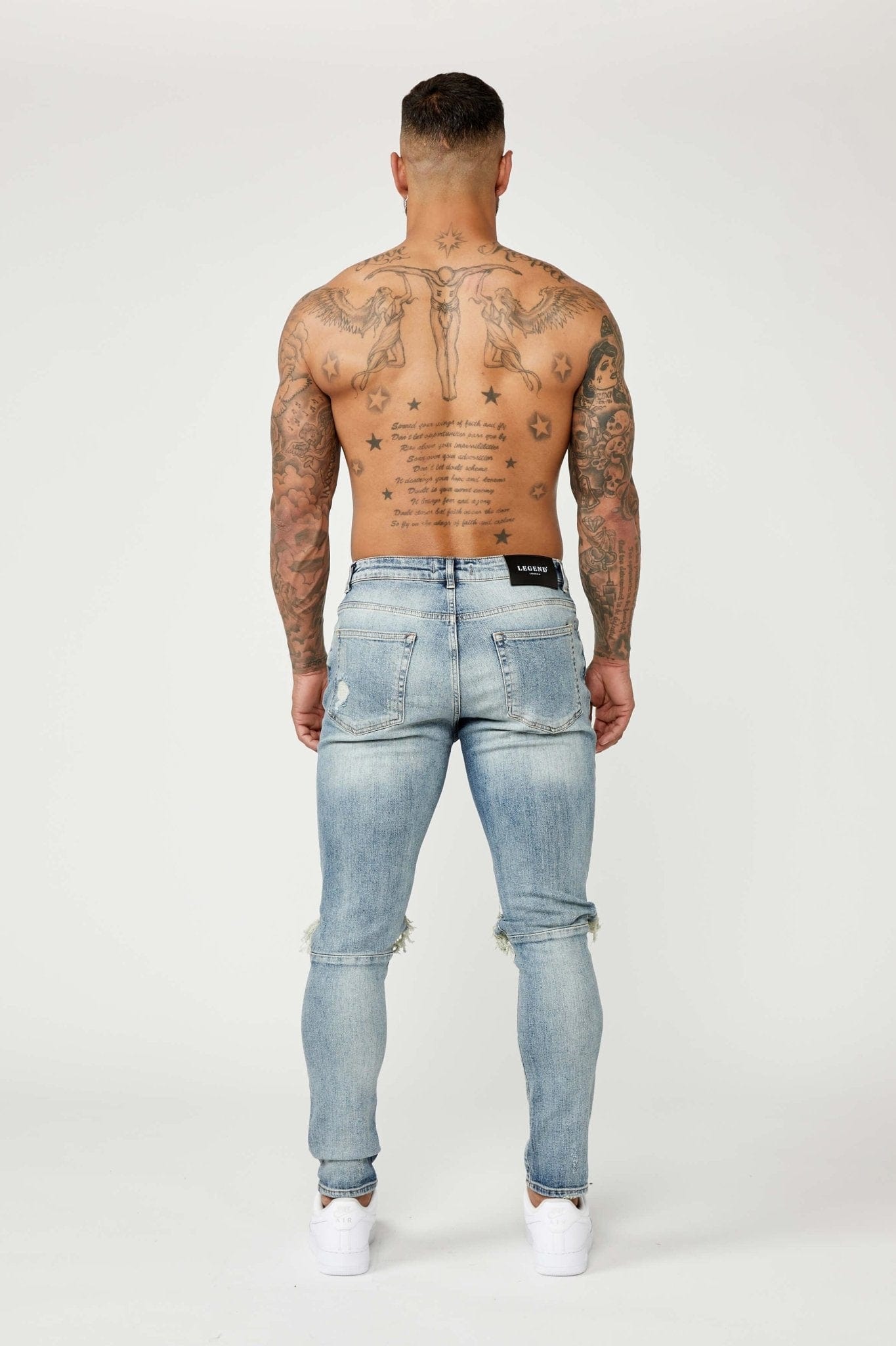Legend London Jeans SKINNY FIT JEANS - MID BLUE RIPPED &amp; REPAIRED