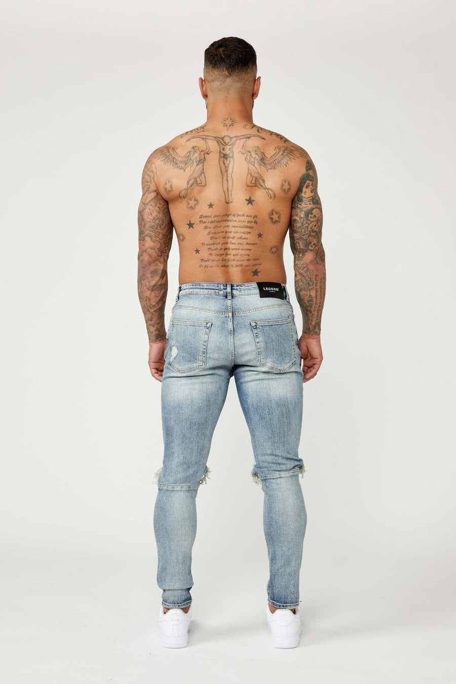 Legend London Jeans SKINNY FIT JEANS - MID BLUE RIPPED & REPAIRED