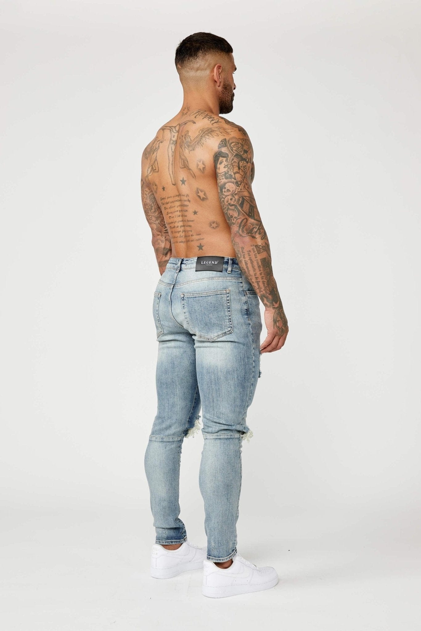 Legend London Jeans SKINNY FIT JEANS - MID BLUE RIPPED &amp; REPAIRED