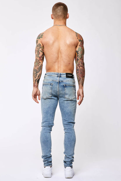 Legend London Jeans SKINNY FIT JEANS - VINTAGE BLUE RIPPED KNEE