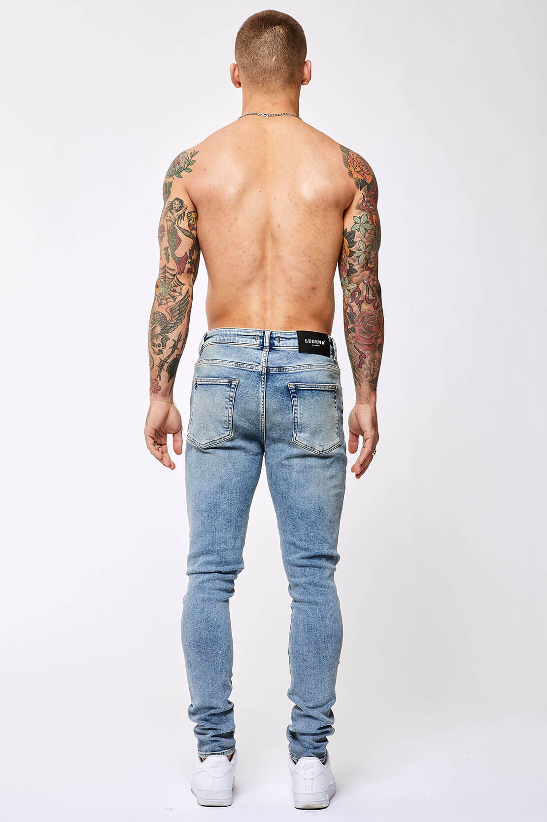 Legend London Jeans SKINNY FIT JEANS - VINTAGE BLUE RIPPED KNEE
